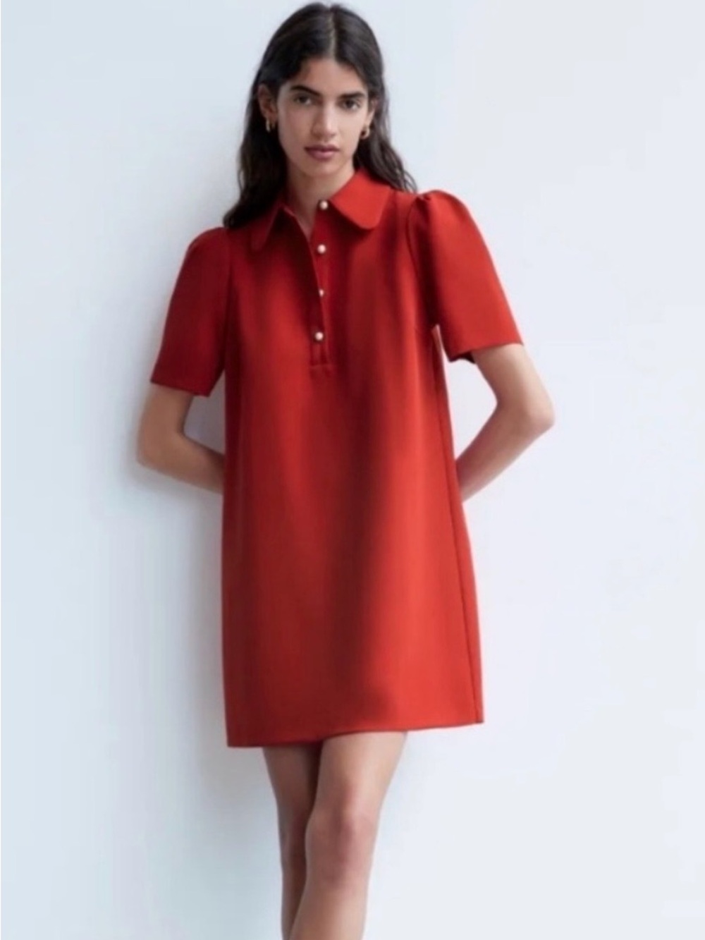 Zara Red Short Sleeve Polo Mini Dress